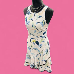 Banana Republic Women 0 Fit Flare Dress Leaf Print Sleeveless Racerback Coquette